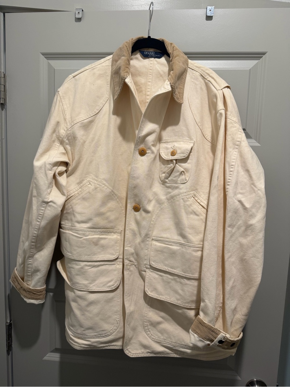 Polo by Ralph Lauren Cream Canvas Field Jacket with Corduroy Collar
